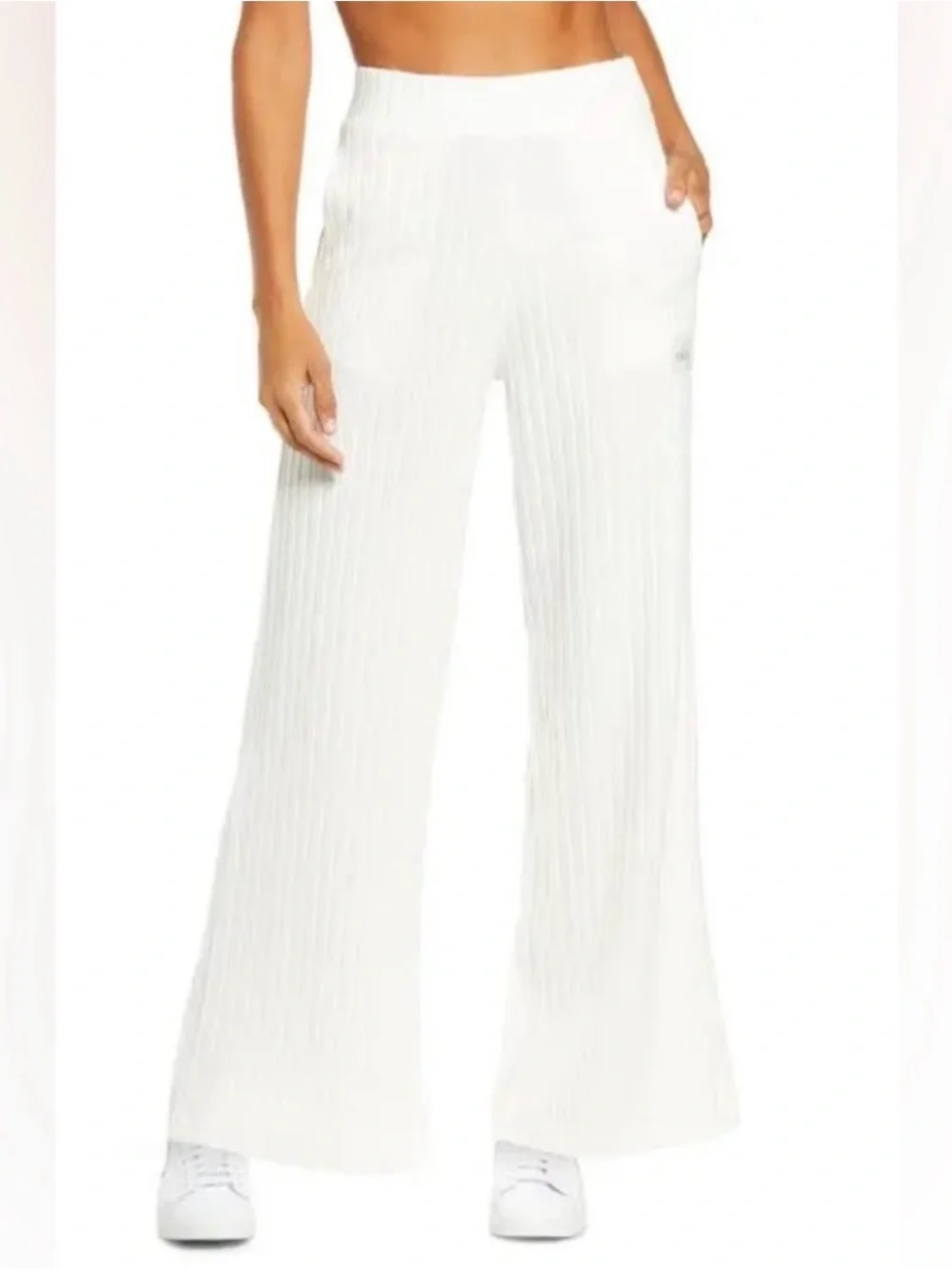 ALO Take Comfort Rib Wide Leg Pants in Cream